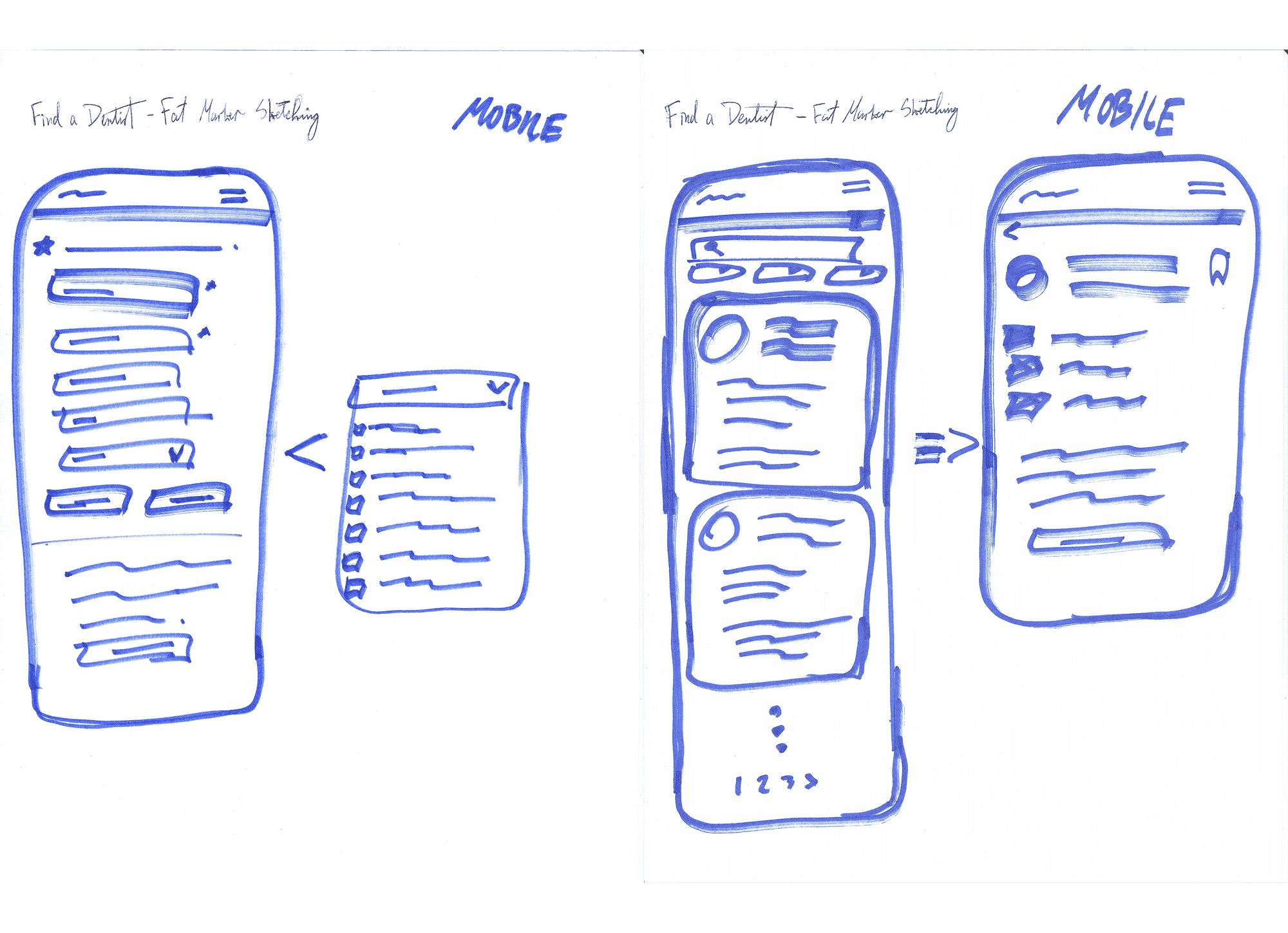 sketch concepts for Find a Dentist mobile